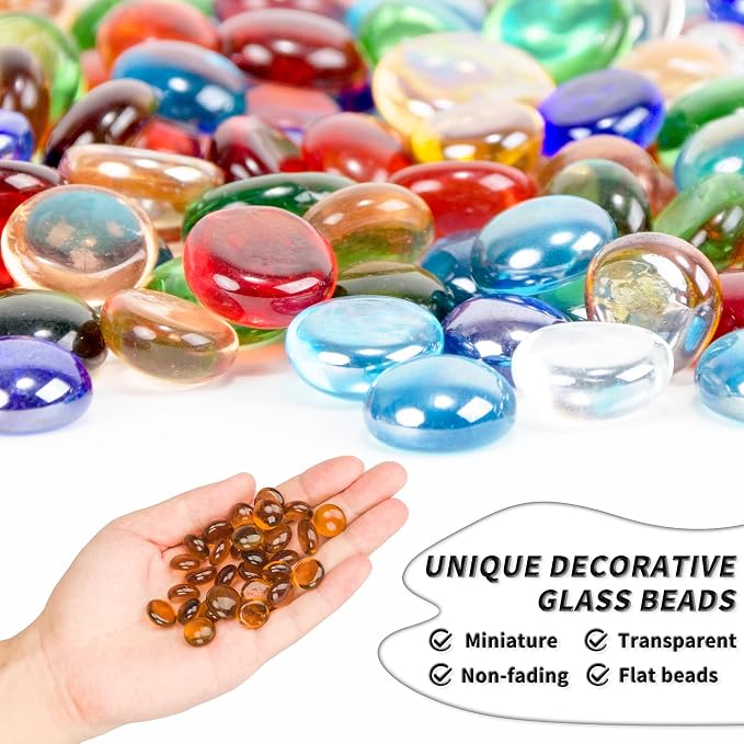 1 LB Amber Flat Glass Beads, 160-180PCS Small Glass Marbles, Mini Flat Round - Image 3