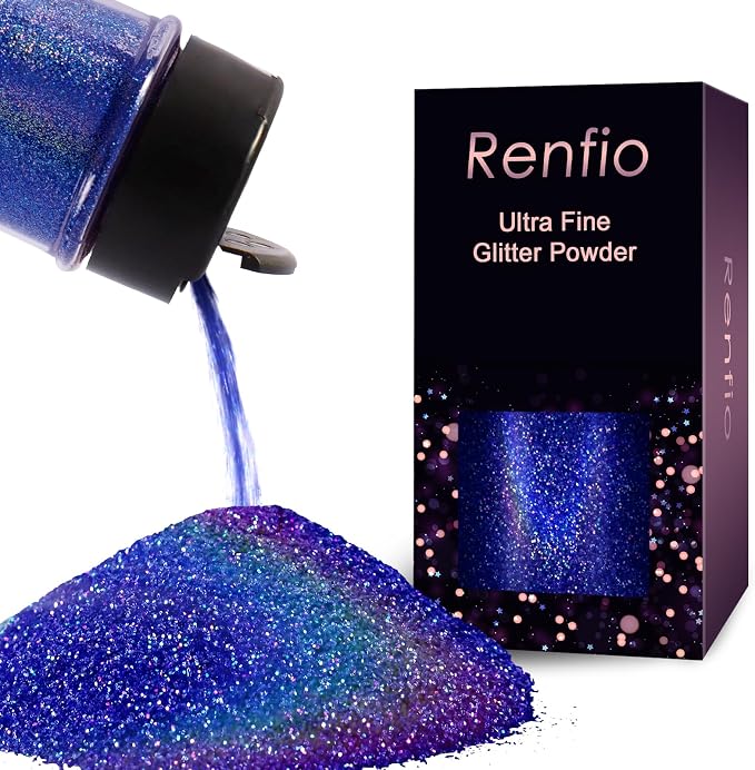 Renfio Holographic Ultra Fine Glitter Powder Metallic Resin Glitter 2.11 Oz PET by Renfio