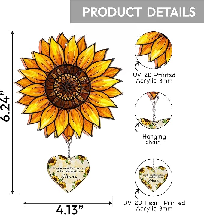 Sunflower Mom Memorial Acrylic Suncatcher Ornament, Loss of Mom Memorial Gifts - Image 2