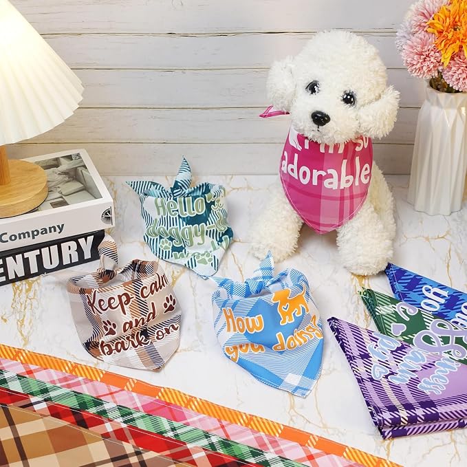 Sweetude 100 Pcs Plaid Dog Bandanas Bulk Paw Print Dog Scarf Bibs Puppy Pet - Image 4