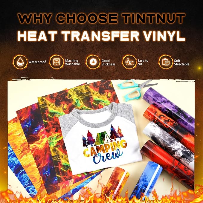 Tintnut Multicolored Flame Heat Transfer Vinyl, stretch washable, heat press & - Image 3
