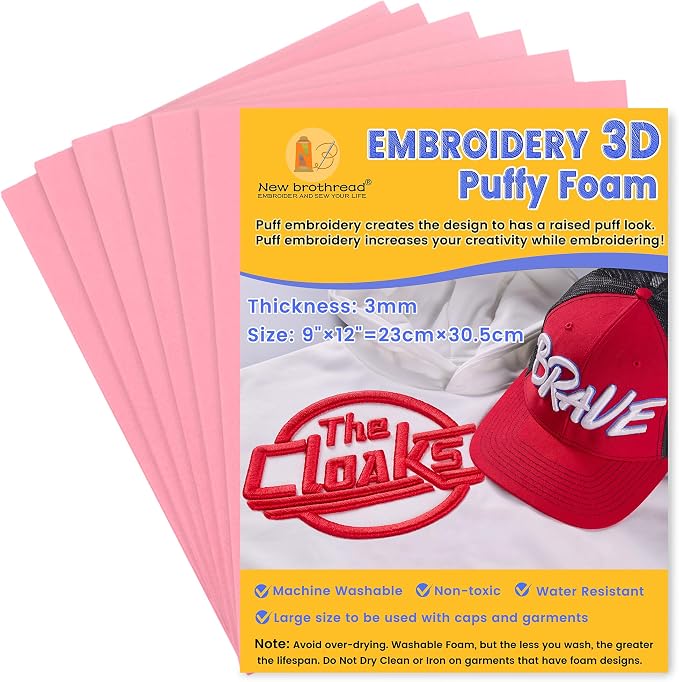 New brothread - 16 Options- 6PCS Embroidery Puffy Foam 9″x12″ Large Size 3MM by Newbrothread