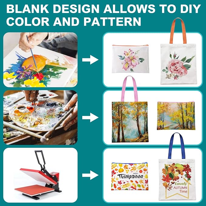 30-Pack Sublimation Blanks Tote Bags, 15 Canvas Tote & 15 Makeup Bags | - Image 3