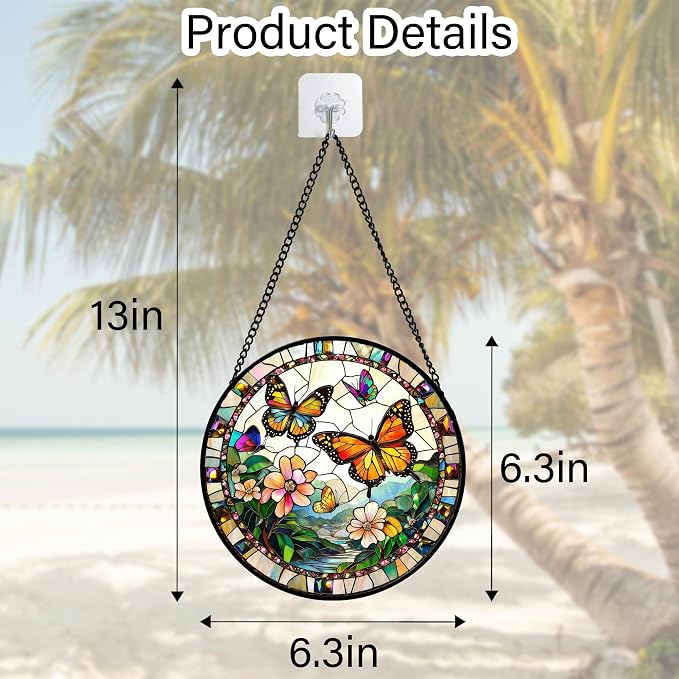 DASTOLL Stained Glass Window Hanging, Butterflies Flying in the Sky Suncatcher - Image 7