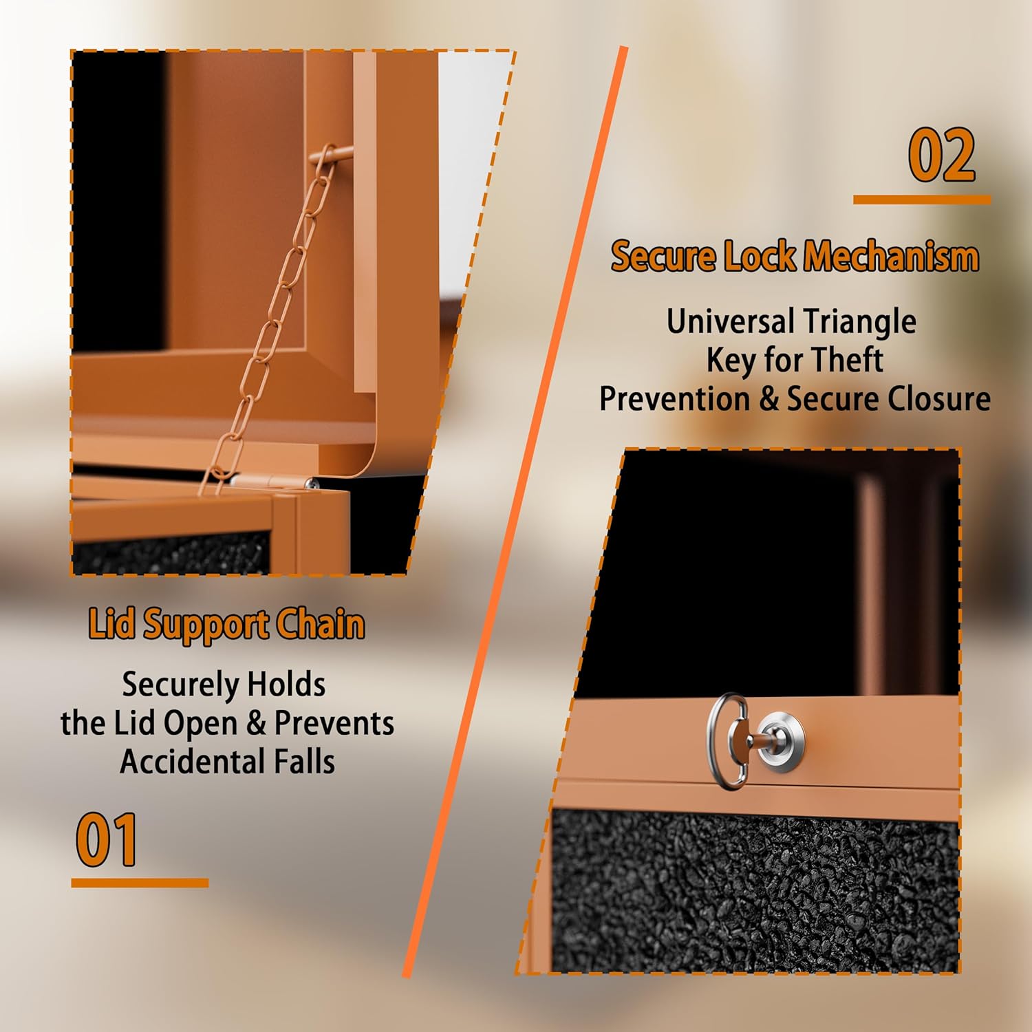 Commercial Metal Outdoor Trash Can with Lid, Lockable Outdoor Garbage Can with Nature Stone Panels, Heavy-Duty Rustproof Trash Bin with Removable Liner for Parks & Public Spaces