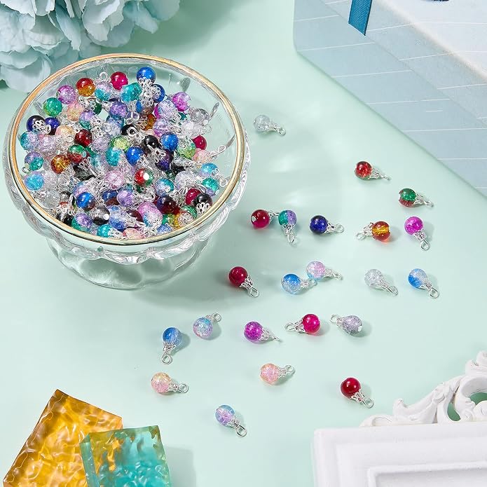 150Pcs Crystal Dangle Charms for Jewelry Making Crackle Bulk Small Cute Charms - Image 3