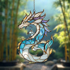 Blue Serpent Dragon Acrylic Suncatcher, Faux Stained Glass Indoor Window by Unknown