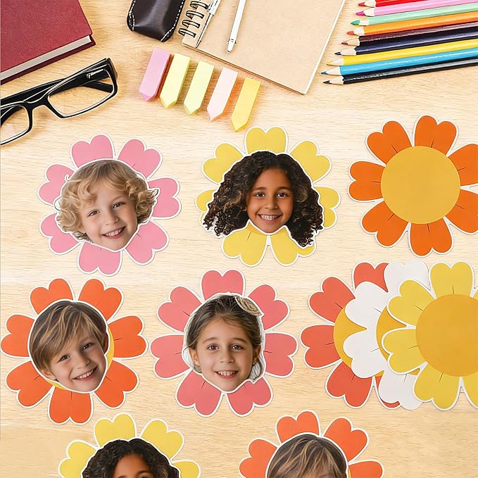 60pcs Spring Theme Flower Cutouts Boho Daisy Bulletin Board Decoration Back to - Image 4