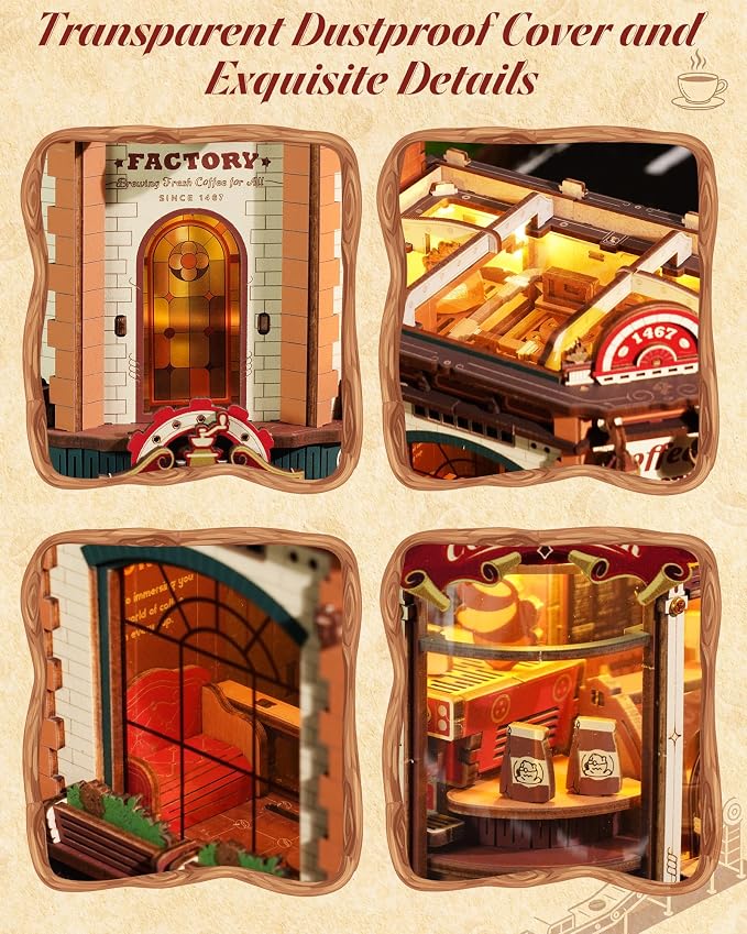 ROKR Dream Coffee Factory, Wooden Music Box Model, Mechanical 3D Wooden Puzzles - Image 8