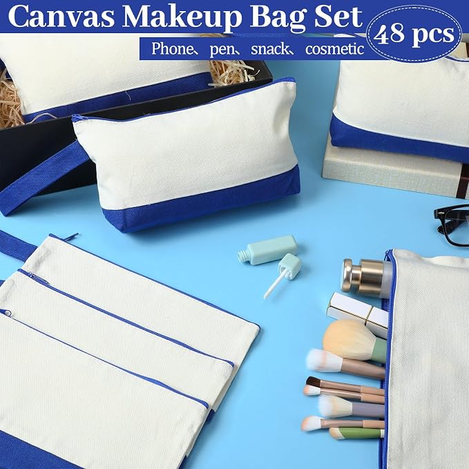 Silkfly 48 Pcs Cotton Canvas Makeup Bags Cosmetic Zipper Bags 10.2 x 5.5 x 2'' - Image 3