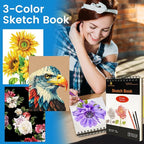 100 Art Supplies Drawing Kit Pro Drawing Supplies Set has 3-Color Sketchbook - Image 4