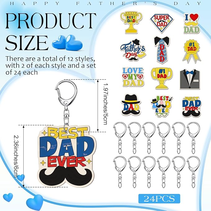 RattanView 24 Pcs Dad Craft Color Your Own Keychains DIY Craft Wooden Blank - Image 2