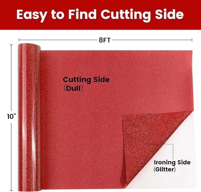 Red Glitter HTV Heat Transfer Vinyl, Glitter Iron on Vinyl Roll 10" x8ft | Red - Image 2