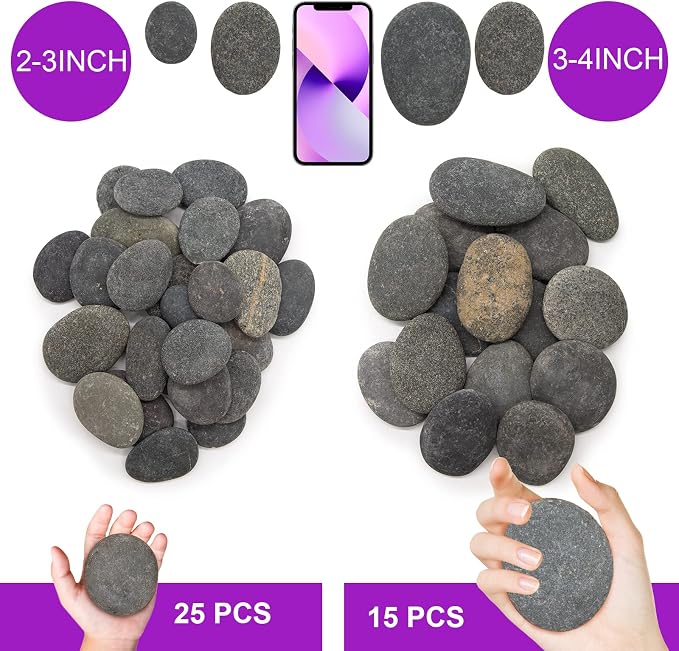 Markdang 40 Pcs Large Rocks for Painting 25pcs 2-3” & 15pcs 3-4” River Rocks - Image 3