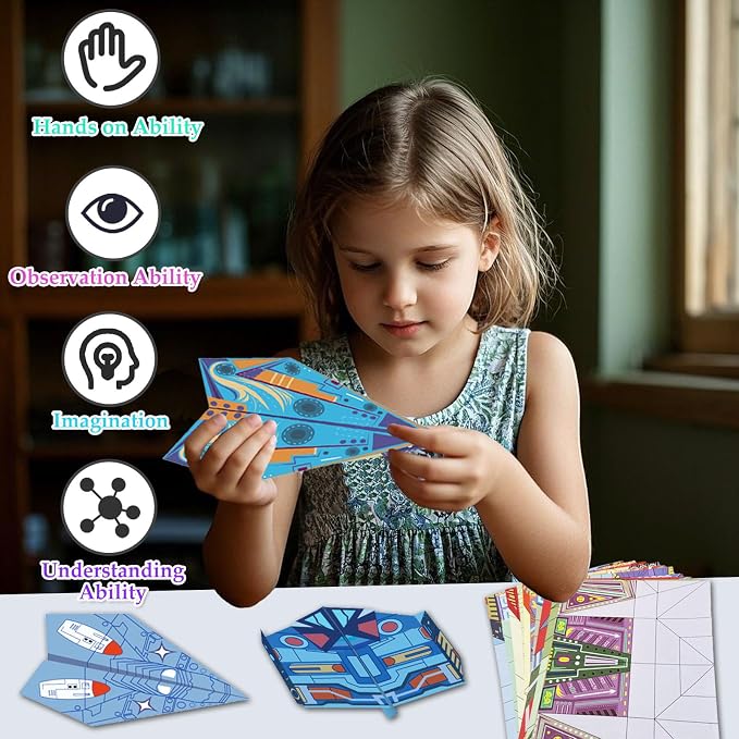 Paper Airplane Kits with 16 Classic Designs, 32 Sheets of Colorful Origami Paper - Image 3