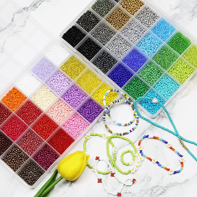 18800Pcs 3mm 48-Color Glass Seed Beads + 260 Alphabet Letter Beads DIY Jewelry - Image 5