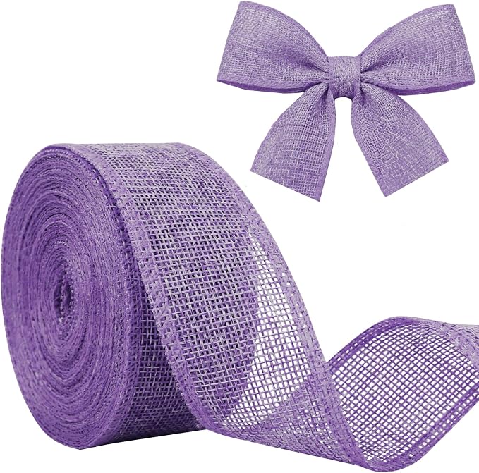 Purple Burlap Ribbon 1-1/2 in X 10 Yard Purple Linen Wired Ribbon | Natural by JaoZuyard
