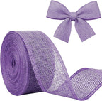 Purple Burlap Ribbon 1-1/2 in X 10 Yard Purple Linen Wired Ribbon | Natural by JaoZuyard