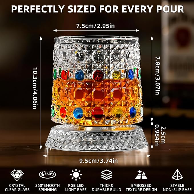 2PCS Spinning Whiskey Glass, 9.4oz | Hand-painted embossed, 360° rotating - Image 4