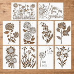 Large Flower Stencils for Painting on Wood, Canvas & Fences -10 Pc Floral by DLYLIFESTYLESTENCILS