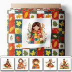 Autumn Girls Patchwork Cotton Fabric Panel – 6 Designs + Bonus Patchwork Sheet - Image 2