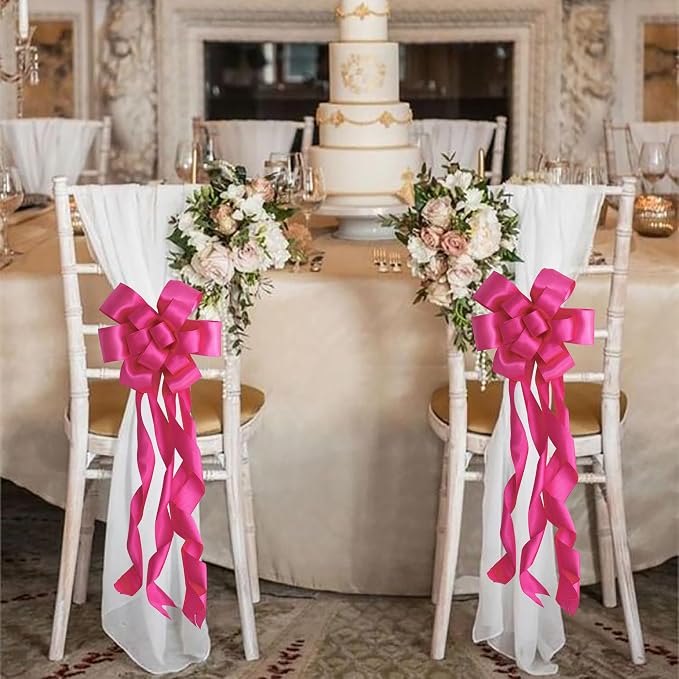 HUIHUANG Hot Pink Satin Wired Ribbon 2.5 inch Fuchsia Pink Wire Edge Ribbon - Image 4