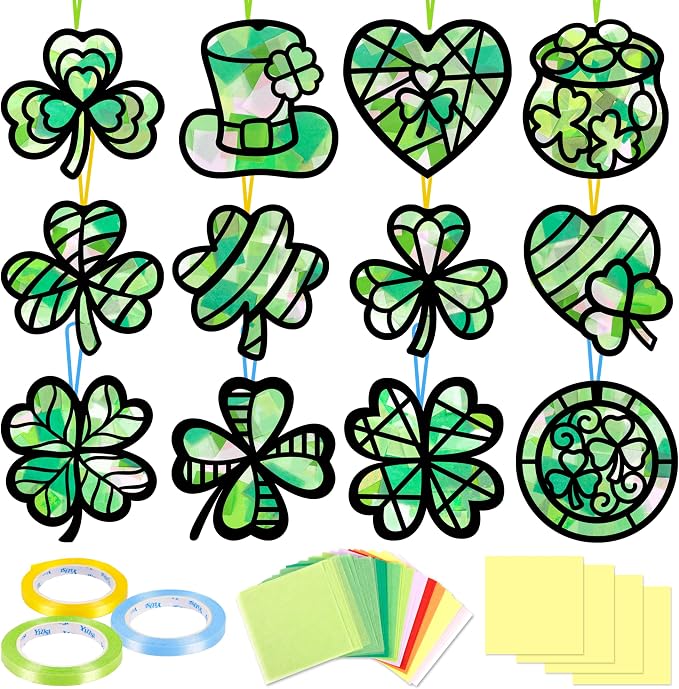 Renbuzhu 40PCS St. Patricks Day Crafts Bulk: Paper Shamrock Suncatchers by Renbuzhu