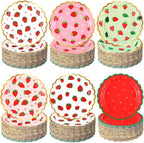 Funnymoom 60 Pcs Strawberry Party Plates Berry First Birthday Disposable Flower by Funnymoom