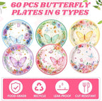 Funnymoom 60 Pcs 7 Inch Butterfly Birthday Party Plates Floral Paper Plates - Image 3