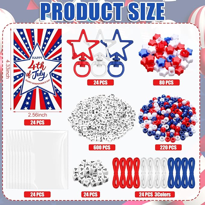Suncalla 996 Pcs 24 Set 4th of July Crafts Patriotic Keychain Making Kit DIY - Image 2