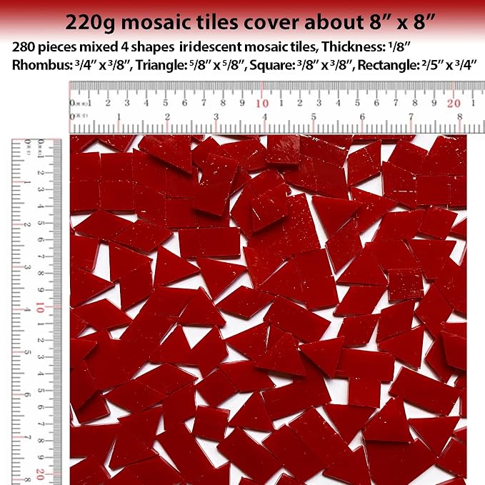 Iridescent Red Glass Mosaic Tiles, 280 Pieces Mixed 4 Shapes Stained Glass - Image 6