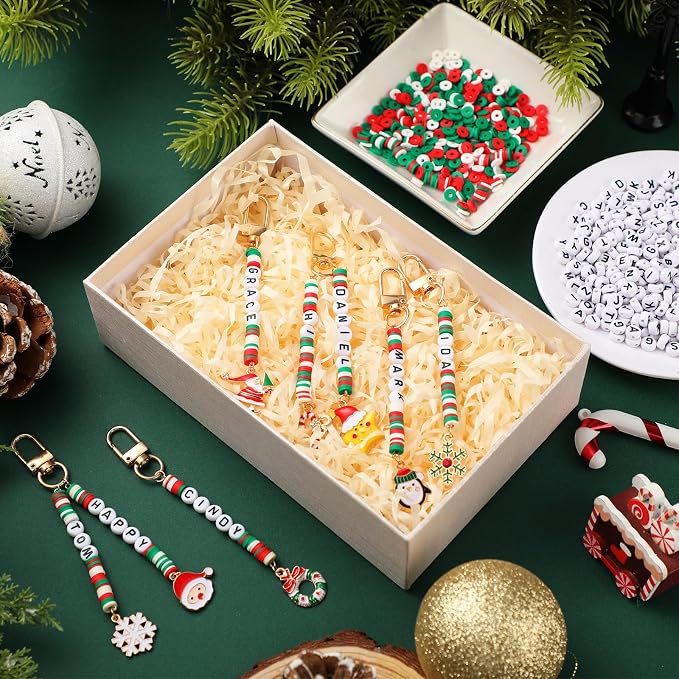 Tondiamo 2823 Pcs Christmas Bead Keychain DIY Craft Making Kit Christmas Key - Image 3