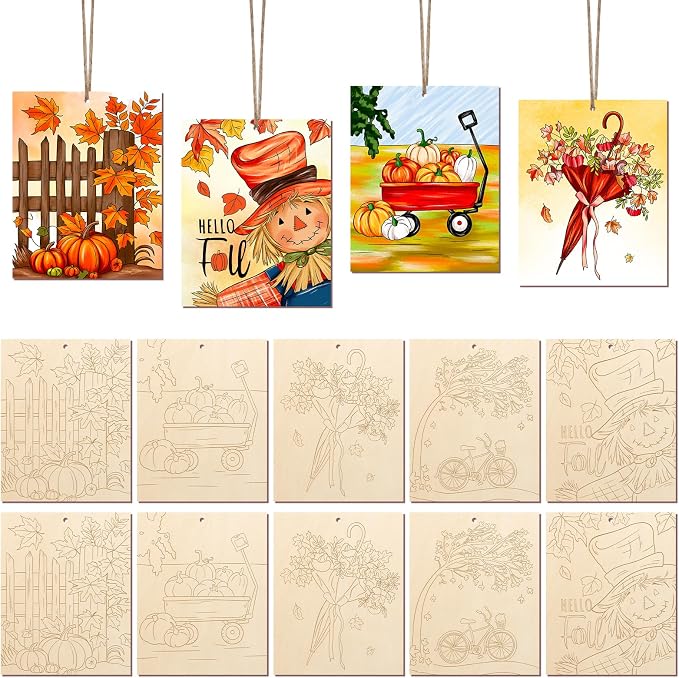 COCHIE 10PCS Fall Thanksgiving Unfinished Wood Crafts to Paint by COCHIE