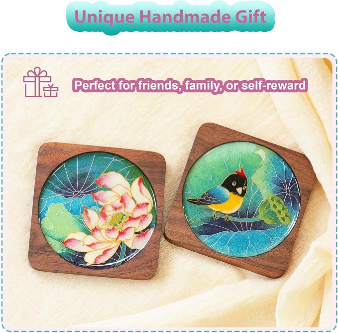 Wooden Coasters Craft Kits – Filigree Enamels Painting DIY Coasters Art - Image 7