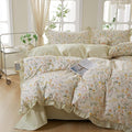 mixinni 100% Cotton Duvet Cover Set Twin, Reversible Spring Floral Ruffle Green by mixinni