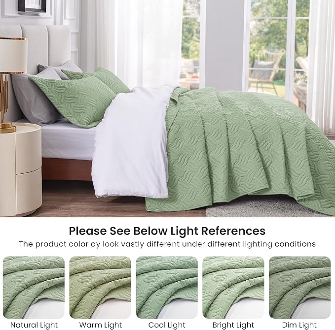 Love's cabin Quilts for Queen Bed Sage Bedspreads Bedding Set - Image 5