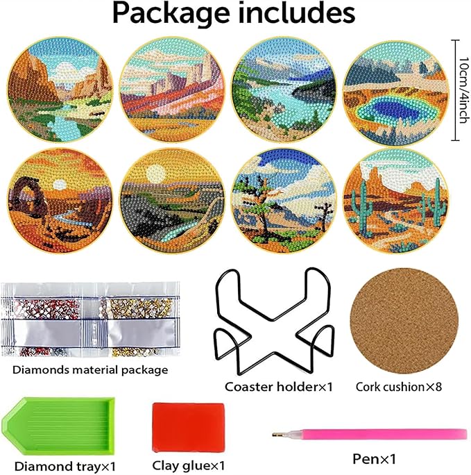 Clendo 8 Pcs National Park Diamond Art Coasters Kit - Image 2
