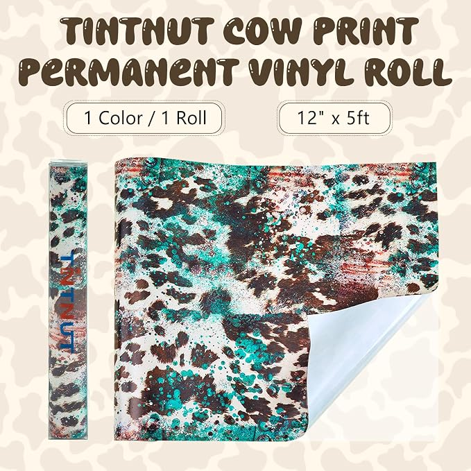 Tintnut Cow Print Permanent Vinyl Roll 12in x 5ft Cowhide Adhesive Vinyl | - Image 2