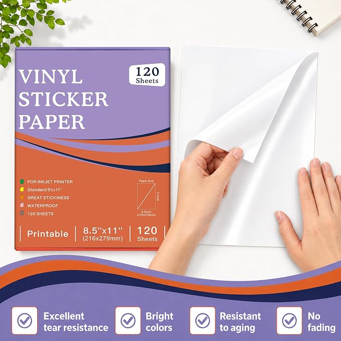 Aevdor 120-Sheet Glossy White Printable Vinyl Sticker Paper, Inkjet | Glossy - Image 2