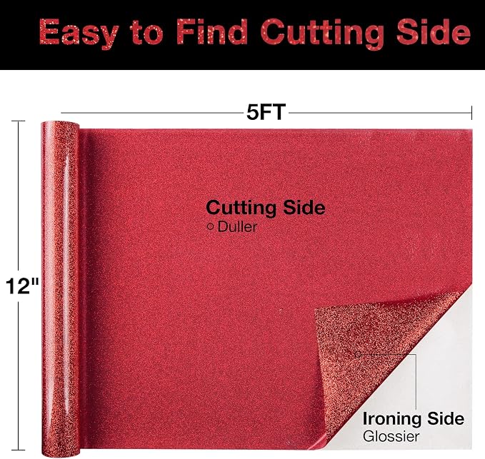 TORC Red Glitter HTV Heat Transfer Vinyl Roll 12 inch x 5 ft Iron on Vinyl - Image 2