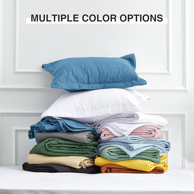 Love's cabin California King Size Quilt Bedding Set Misty Blue Bedspreads - Image 8