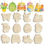 36PCS Wooden Easter Ornaments to Paint, 6 Styles DIY Blank Unfinished Wood Egg by Sophena