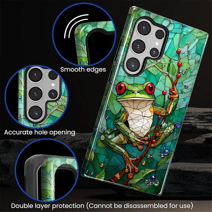 for Samsung Galaxy S23 Ultra Case, Frog Stained Glass Pattern Glossy 2 in 1 - Image 4