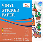 Aevdor 60-Sheet Glossy White Printable Vinyl Sticker Paper, Inkjet | Glossy by Aevdor