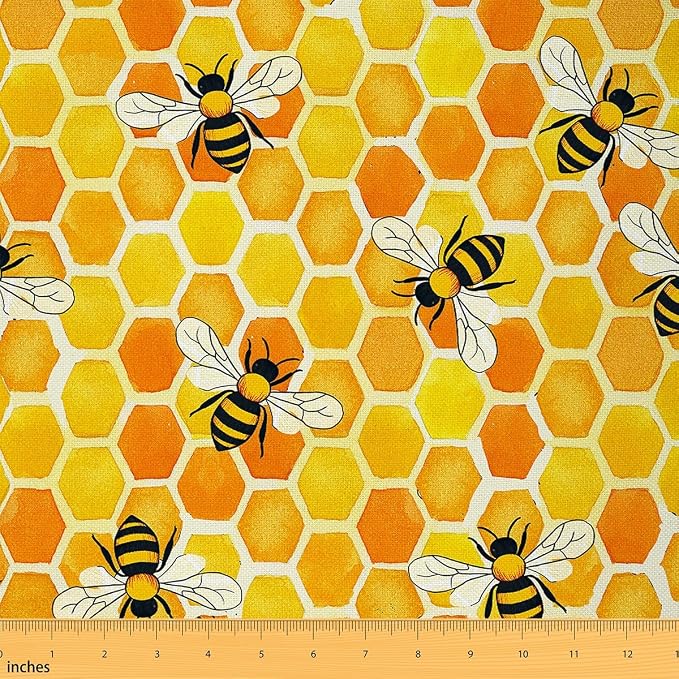 Feelyou Bees and Flowers Upholstery Fabric by The Yard, Garden Cute Bee by Feelyou