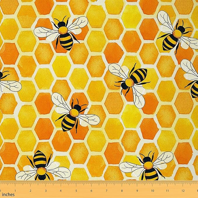 Feelyou Bees and Flowers Upholstery Fabric by The Yard, Garden Cute Bee by Feelyou