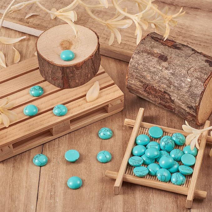 FASHEWELRY 50Pcs Synthetic Turquoise Cabochons Flat Back Gemstone Cabochons - Image 2