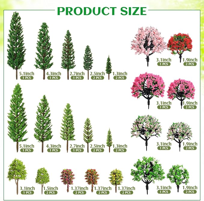 Skylety 35 Pcs Model Trees 6.3-1.2 Inch Mixed Miniature Trees Diorama Supplies - Image 2