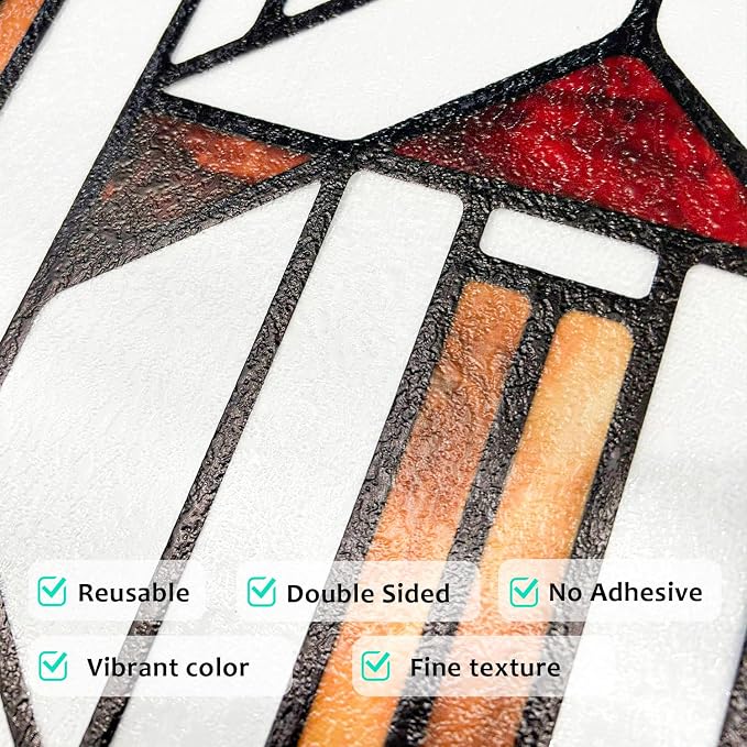 Faux Stained Glass Effect Window Privacy Film, Original Hand Drawn Static Cling - Image 6