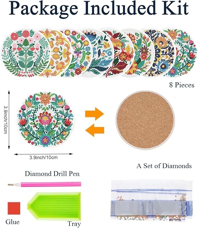 8PCS Flowers Diamond Art Coasters Kits, Diamond Painting Coasters - Image 2